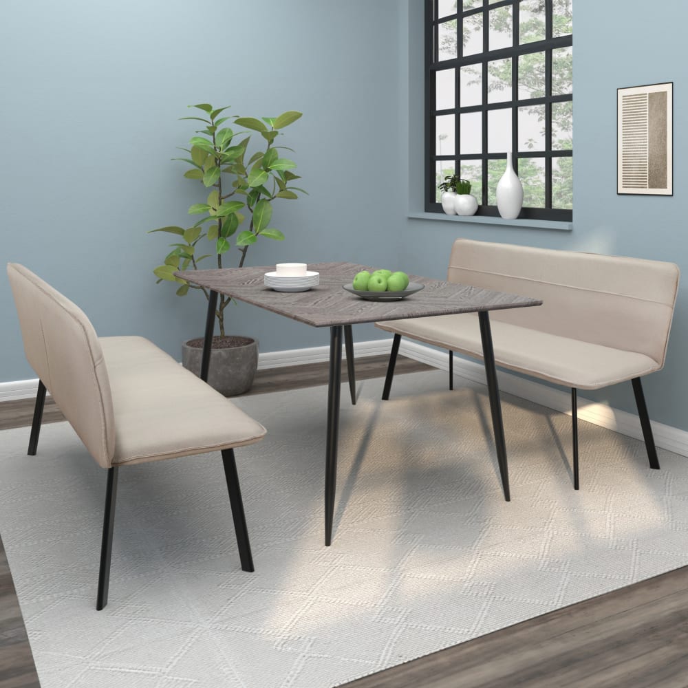 Banc de salle à manger en tissu crème et pieds en métal noir