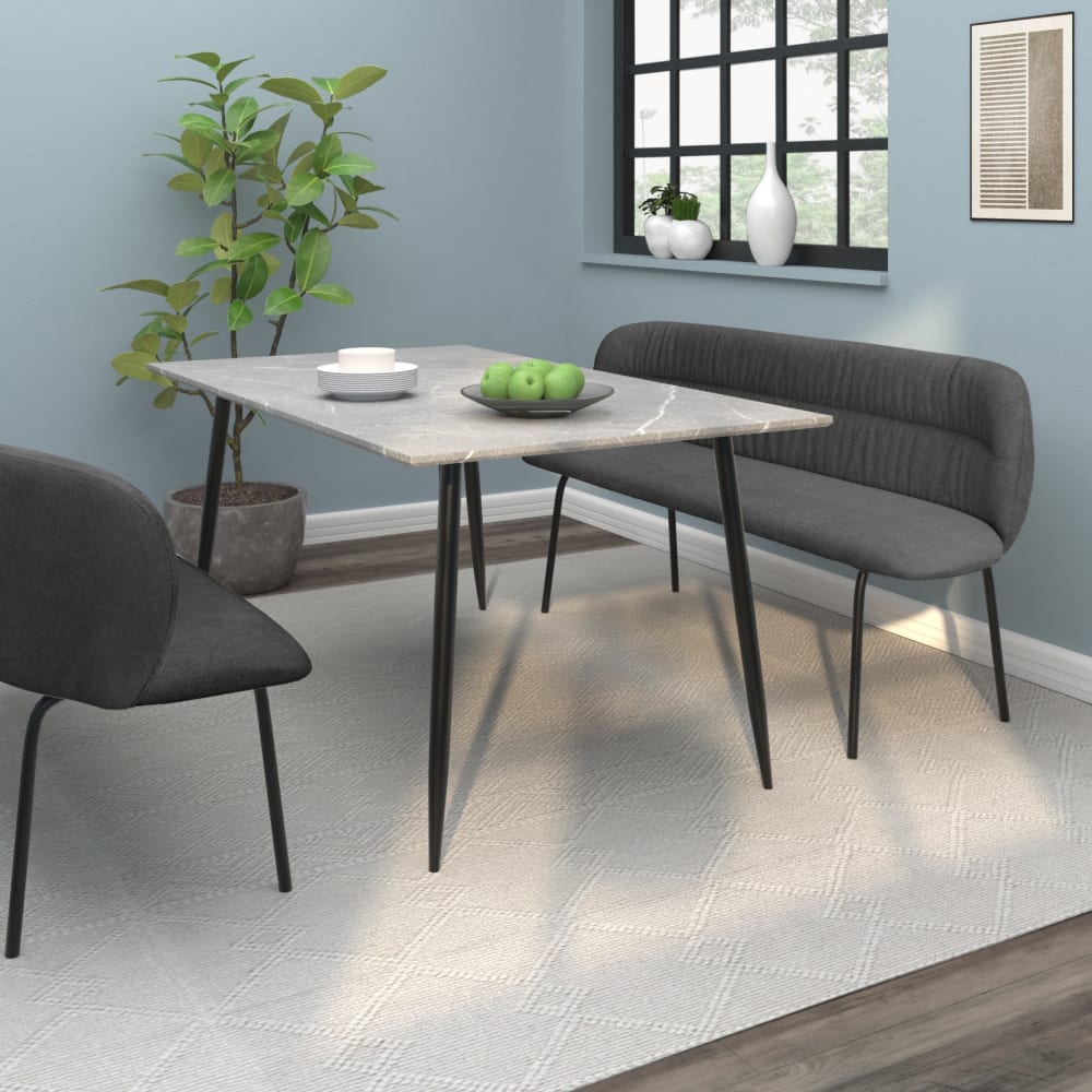 Banc de salle à manger en tissu anthracite avec pieds en métal noir