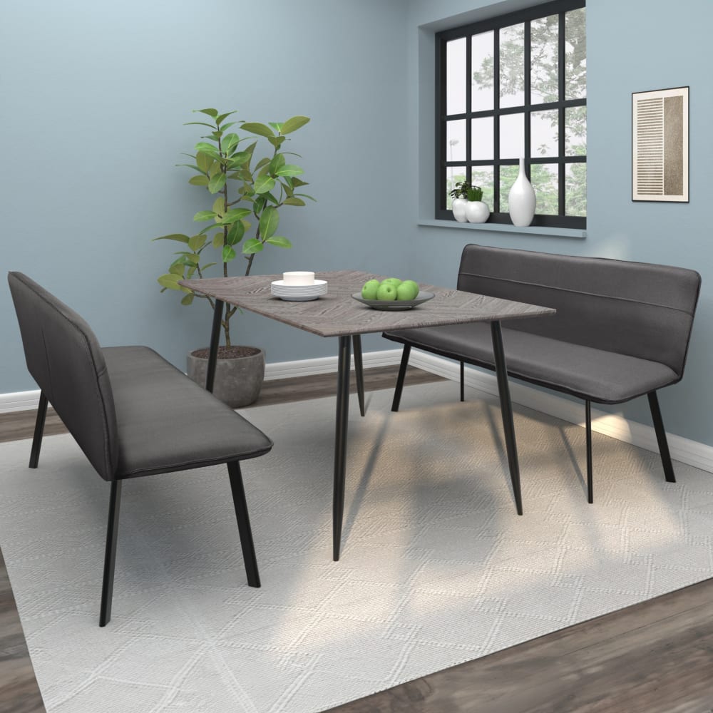 Banc de salle à manger en tissu anthracite et pieds en métal noir