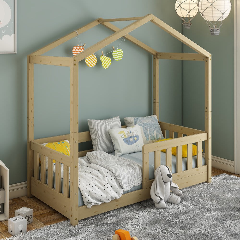 Lit cabane évolutif et tiroirs pin massif bois 70x140