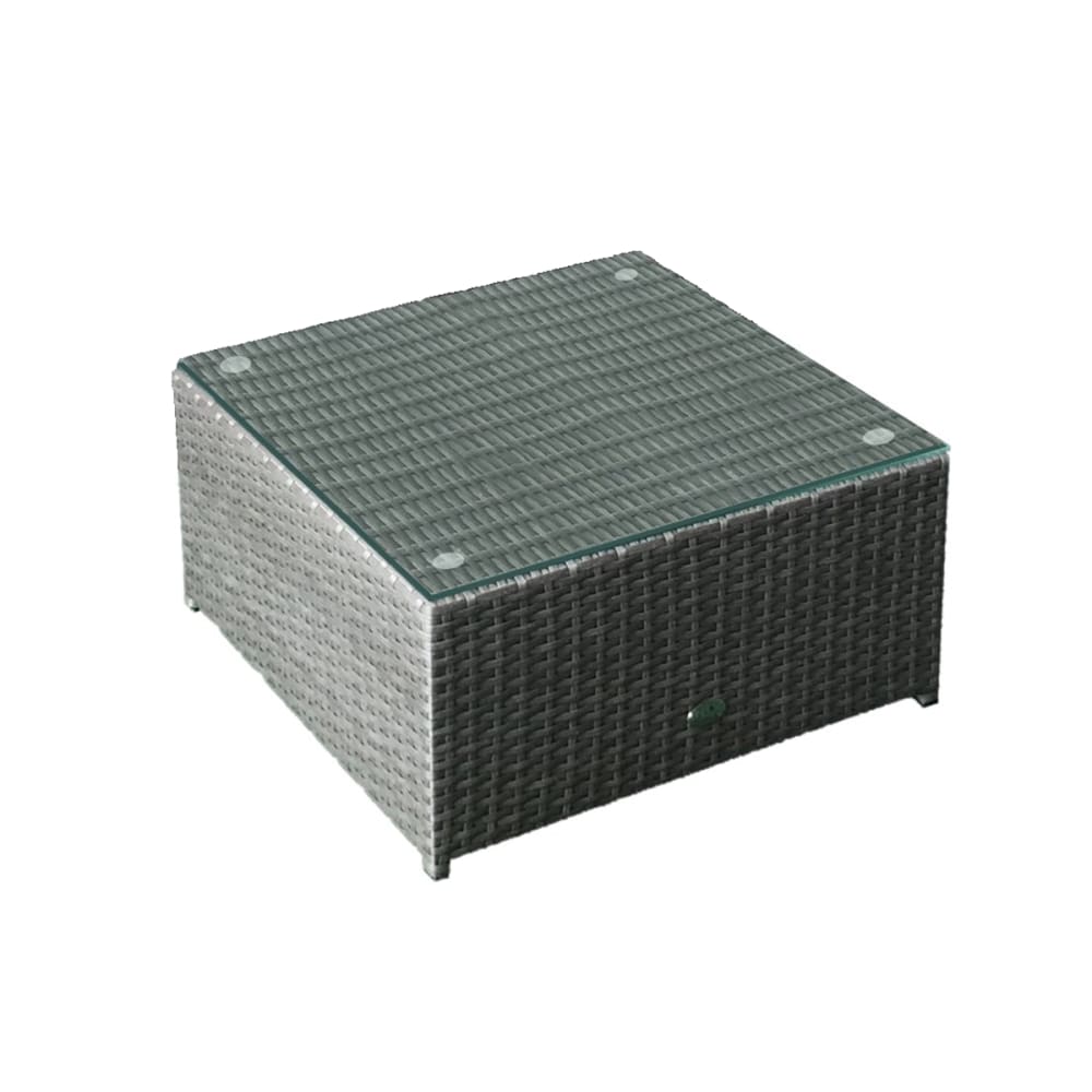 Table basse de jardin polyrotin, acier, verre gris