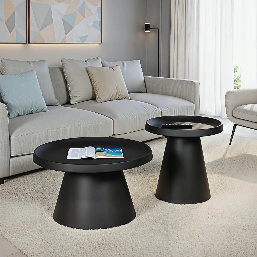 Table basse ronde en métal noir (lot de 2)