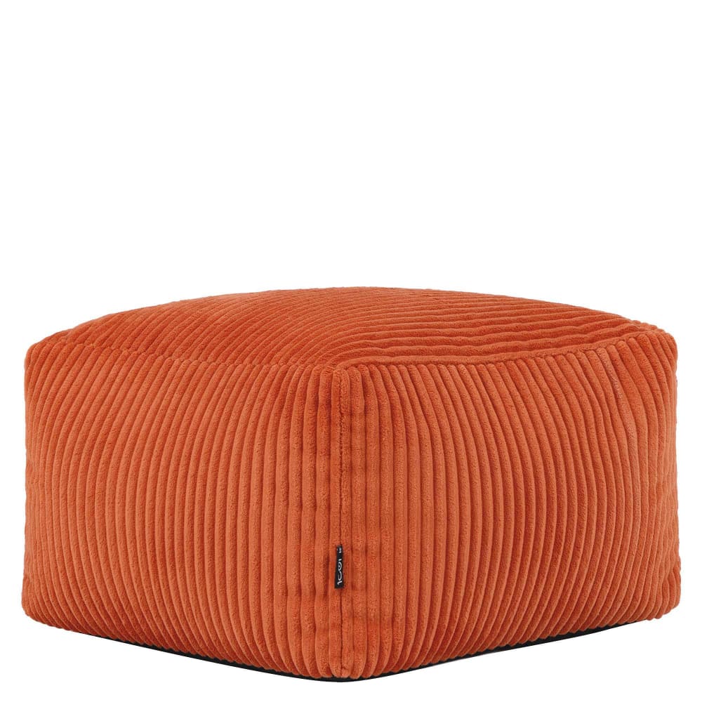 Pouf repose-pieds carré velours côtelé orange terracotta — Beyit
