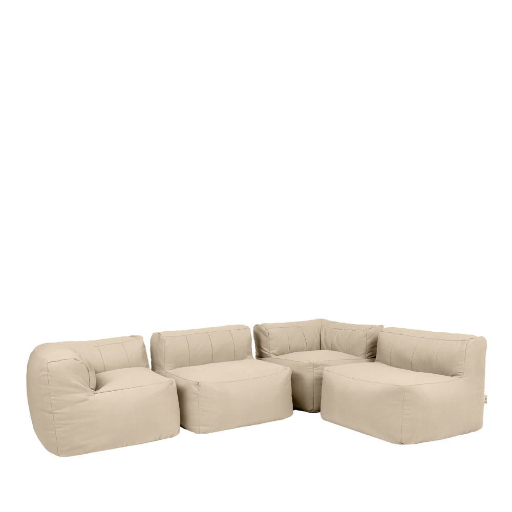 Pouf canapé modulaire 2 angles 2 fauteuils int/ext en oléfine beige