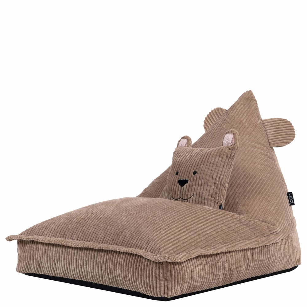 Pouf enfant chauffeuse animal avec coussin, velours côtelé, ours brun
