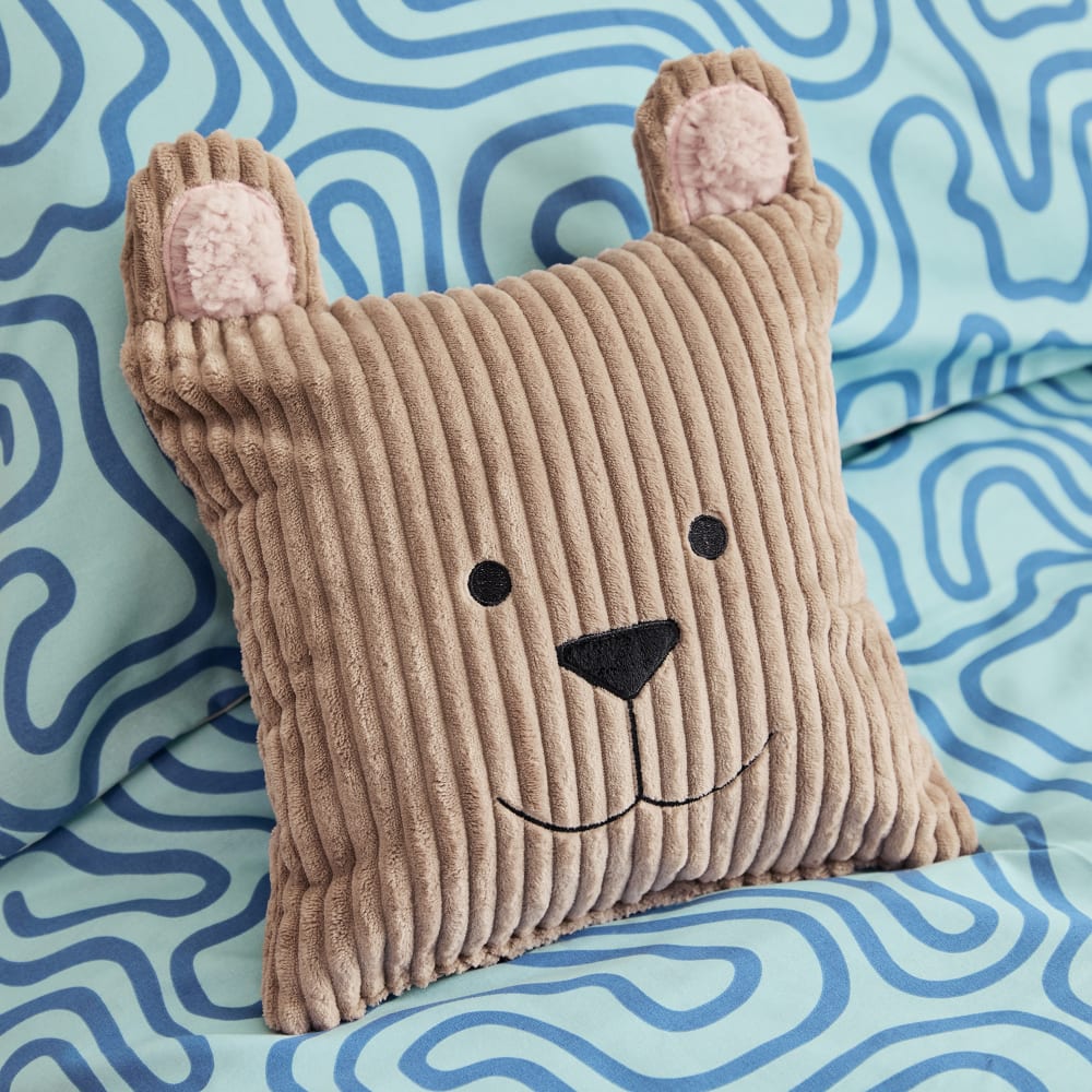 Pouf enfant chauffeuse animal avec coussin, velours côtelé, ours brun (Icon) - Image 2