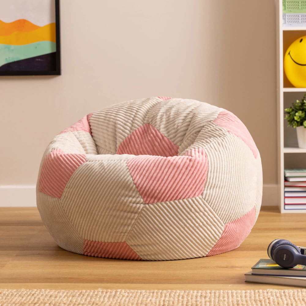 Klassischer Sitzsack-Sessel für Kinder mit Fußball-Print, Rosa -