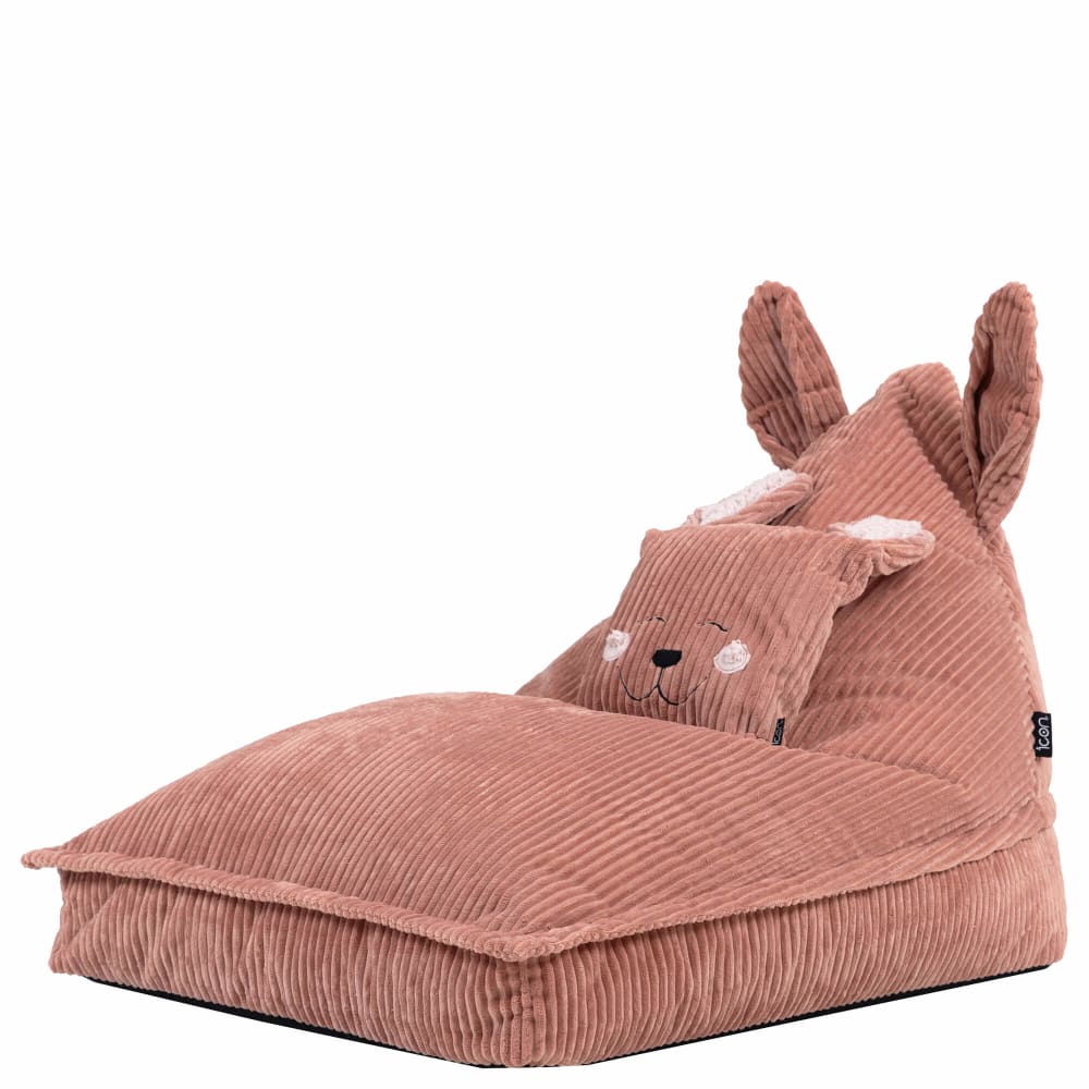 Pouf enfant chauffeuse animal avec coussin, velours côtelé, lapin rose