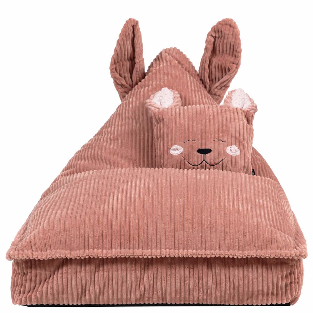Pouf enfant chauffeuse animal avec coussin, velours côtelé, lapin rose (Icon) - Image 2