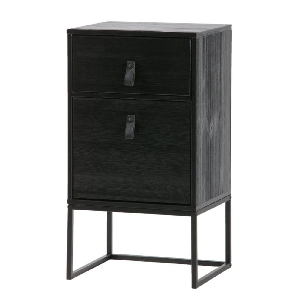 Table de chevet en bois avec tiroir et porte couleur noir 40x35x74cm