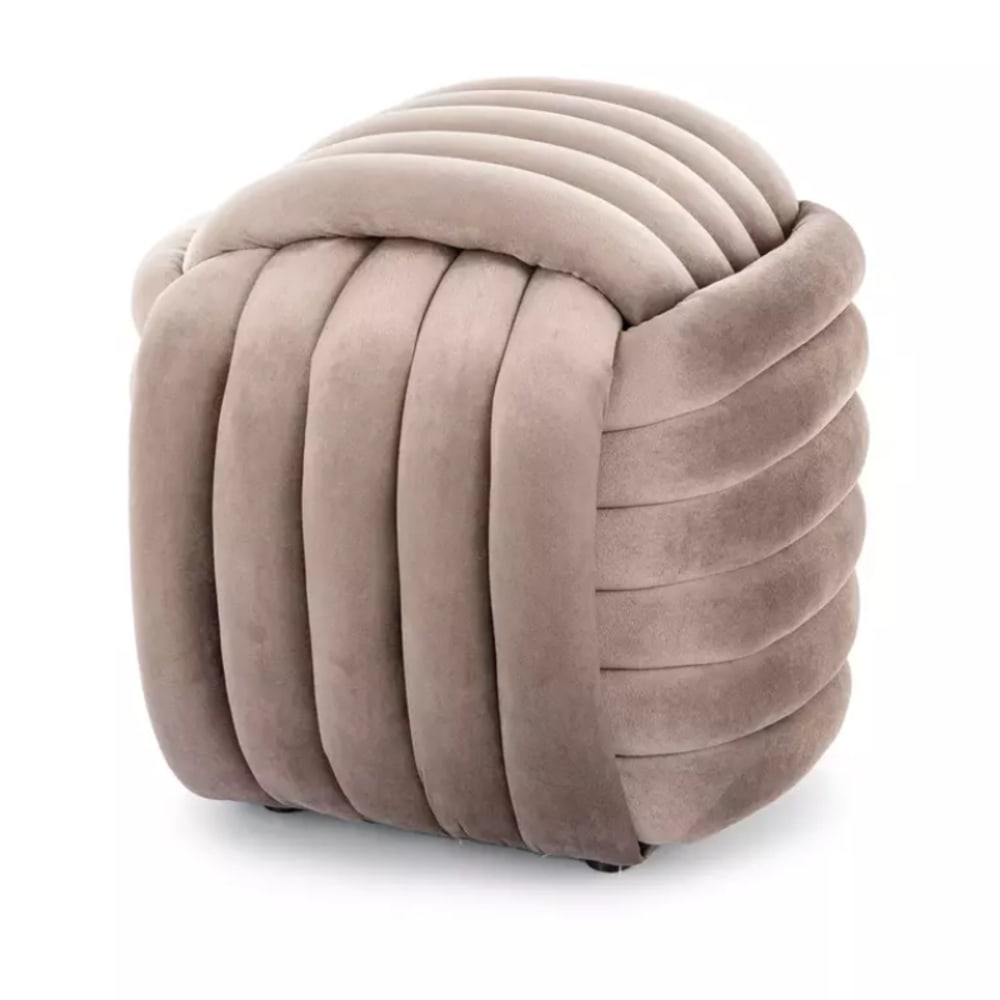 Pouf carré velours beige foncé effet matelassé 45x45x42cm