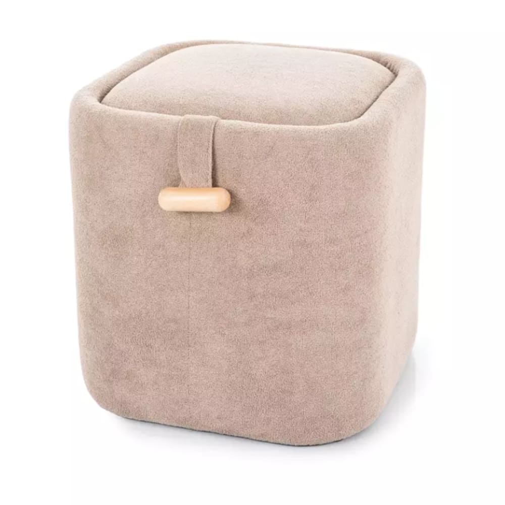 Pouf tissu beige poignée