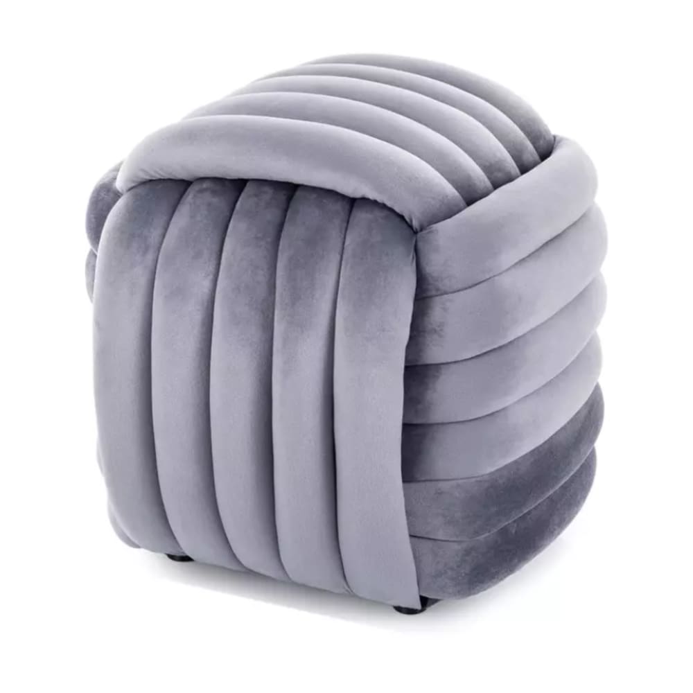 Pouf carré en velours gris matelassé, compact et moelleux 45x45x42cm