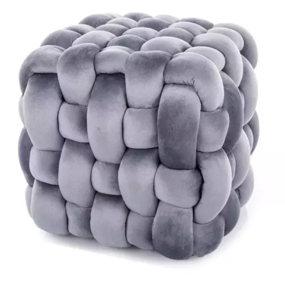 Pouf tressé gris velours