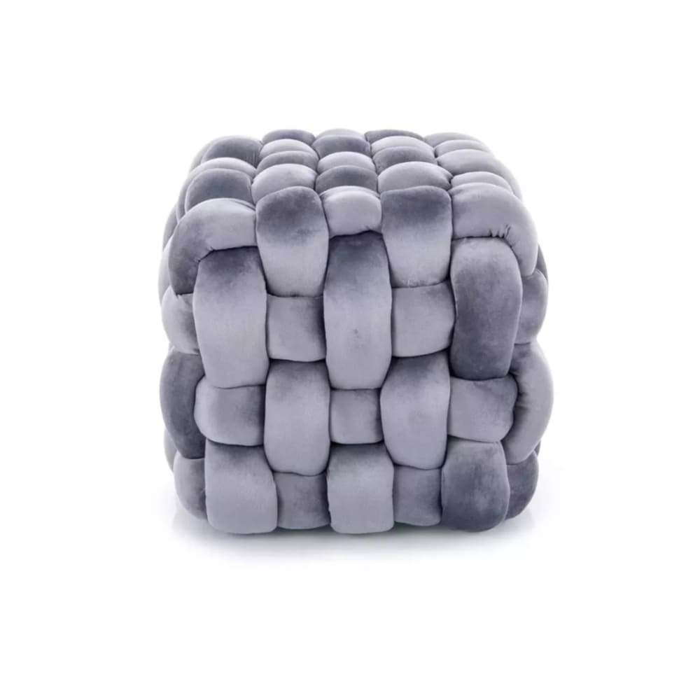 Pouf tressé gris velours doux structure carrée 45x45x41cm