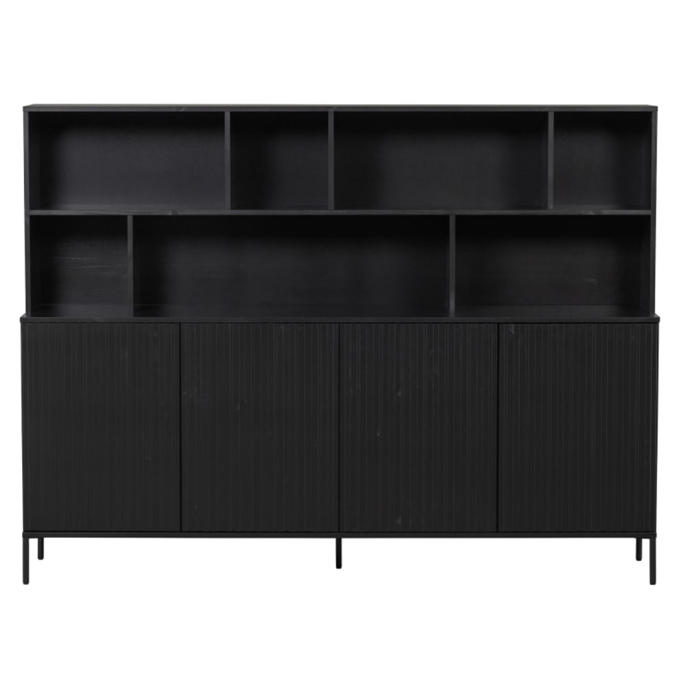 Buffet haut en bois de pin massif noir 200x44x150cm