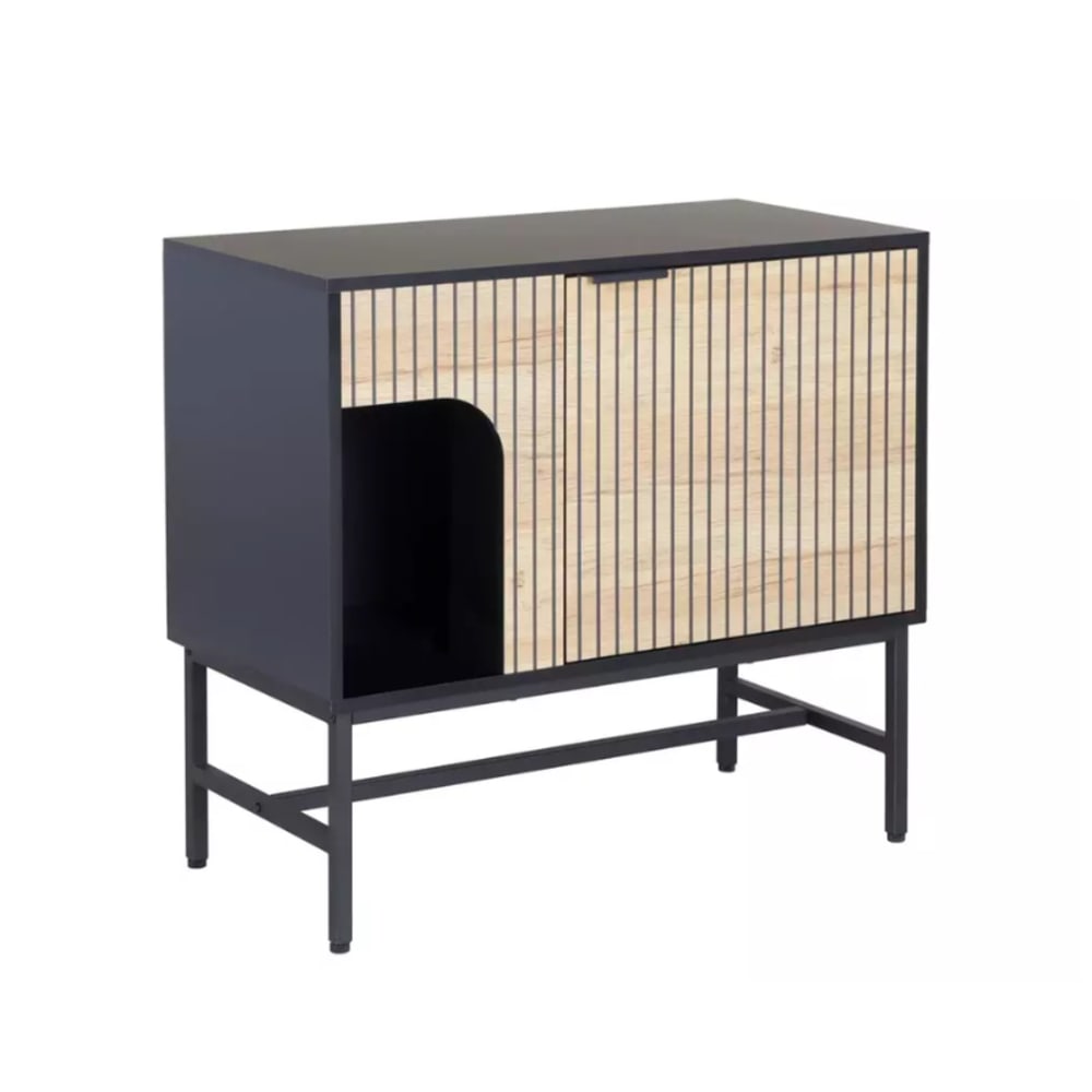 Commode 1 porte style industriel chêne métal noir 75x40x80cm