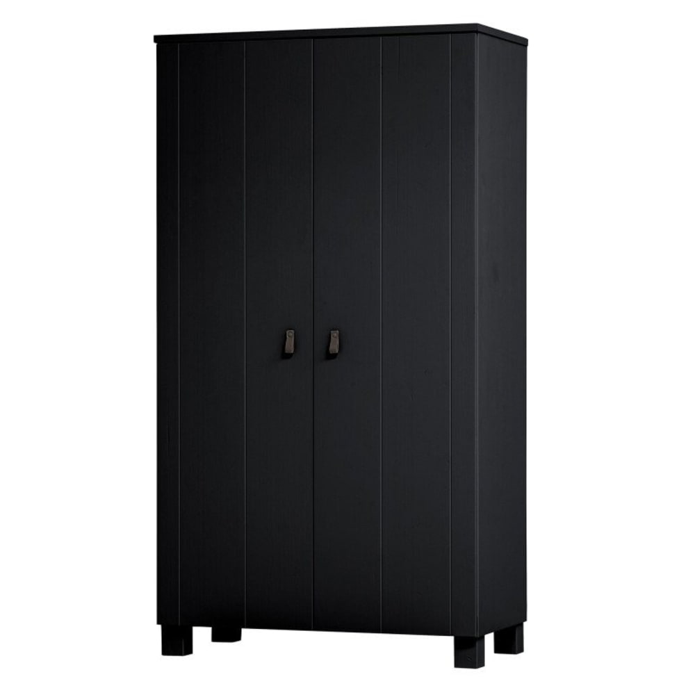 Armoire à vêtements en bois massif noir 111x55x202cm