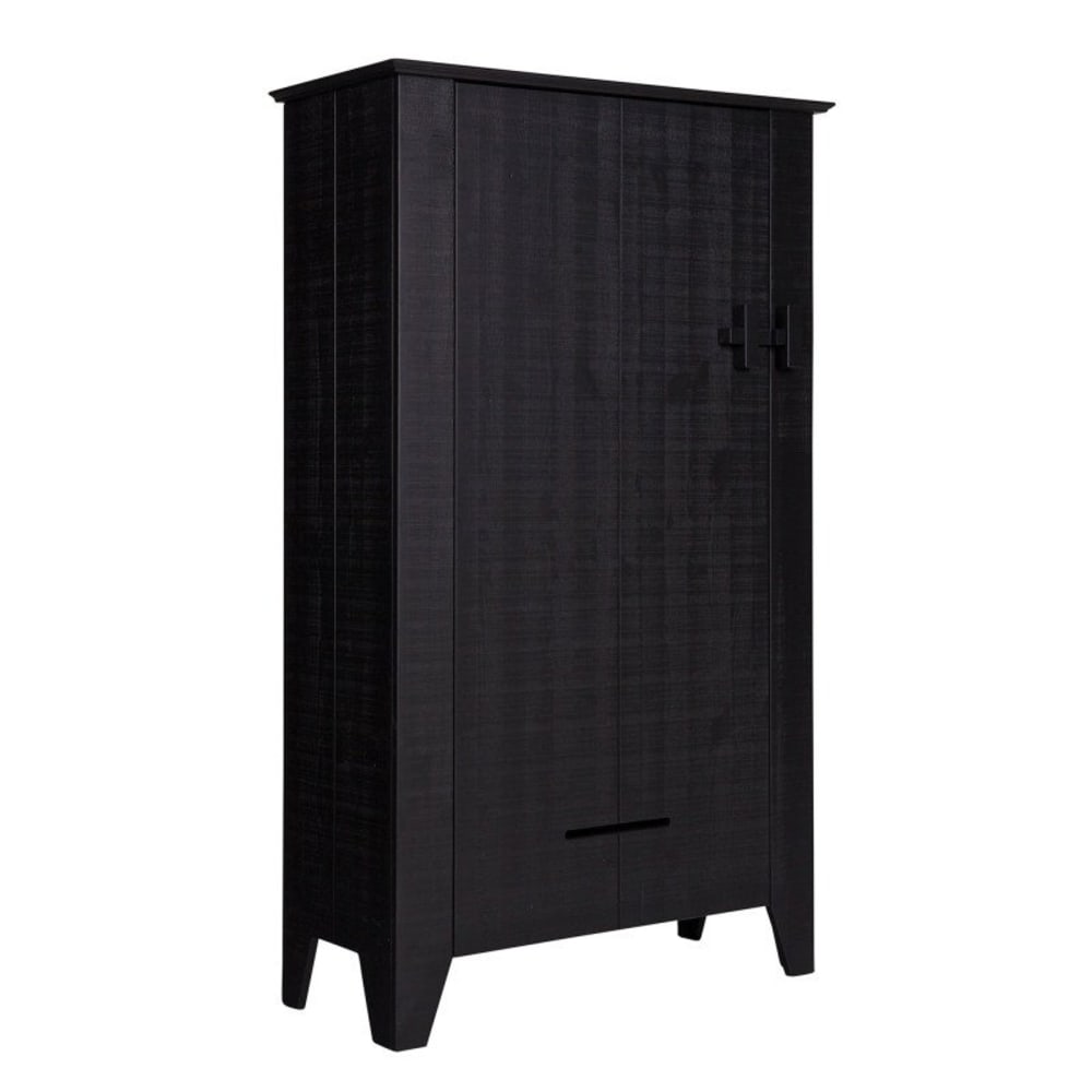 Armoire en pin massif noir style moderne 85x38x142cm