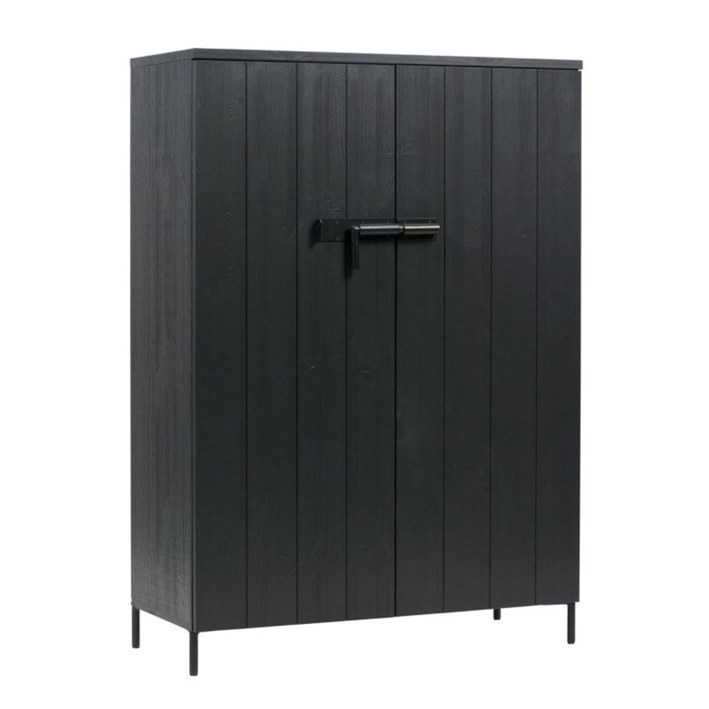 Armoire vintage en bois massif noir 100x41.5x140.5cm