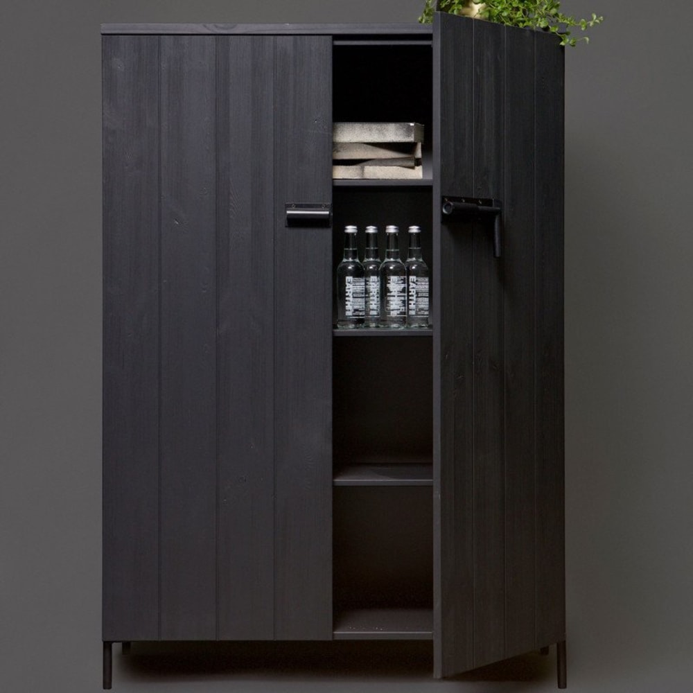 Armoire vintage en bois massif noir 100x41.5x140.5cm