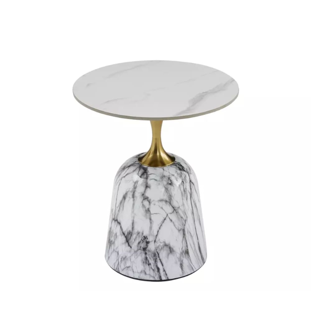 Table basse contemporaine marbre blanc or 50x50x59cm