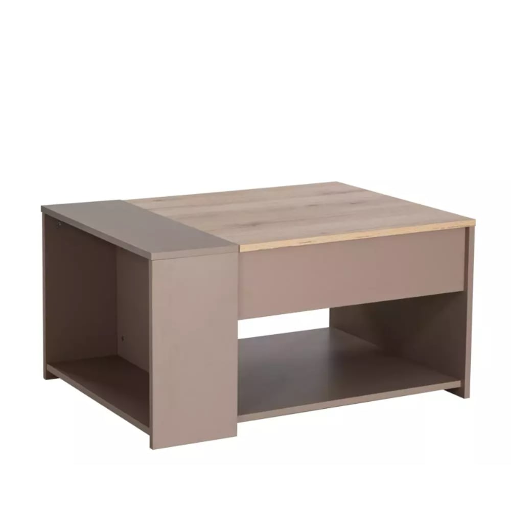 Table basse moderne relevable avec rangement chêne/beige 80x60x42cm