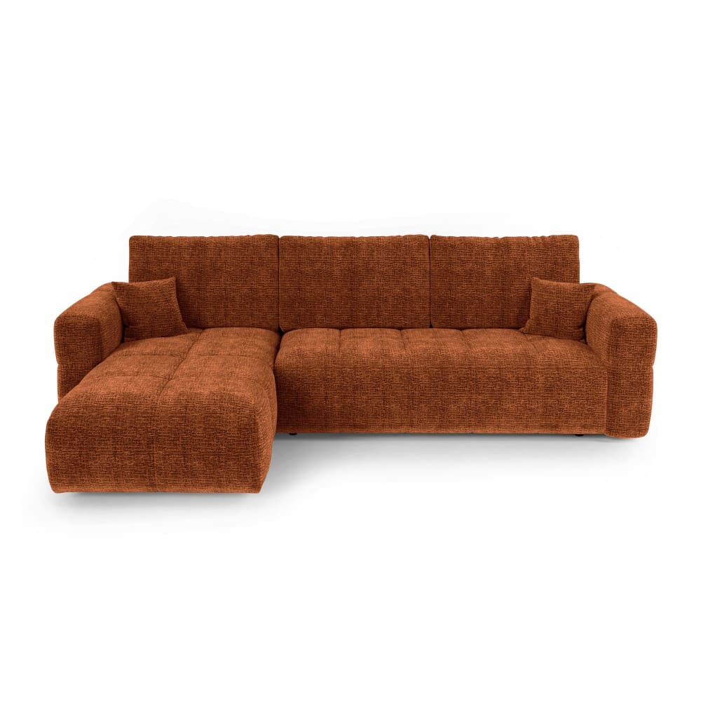 Canapé angle gauche convertible coffre 4 places en tissu tramé orange