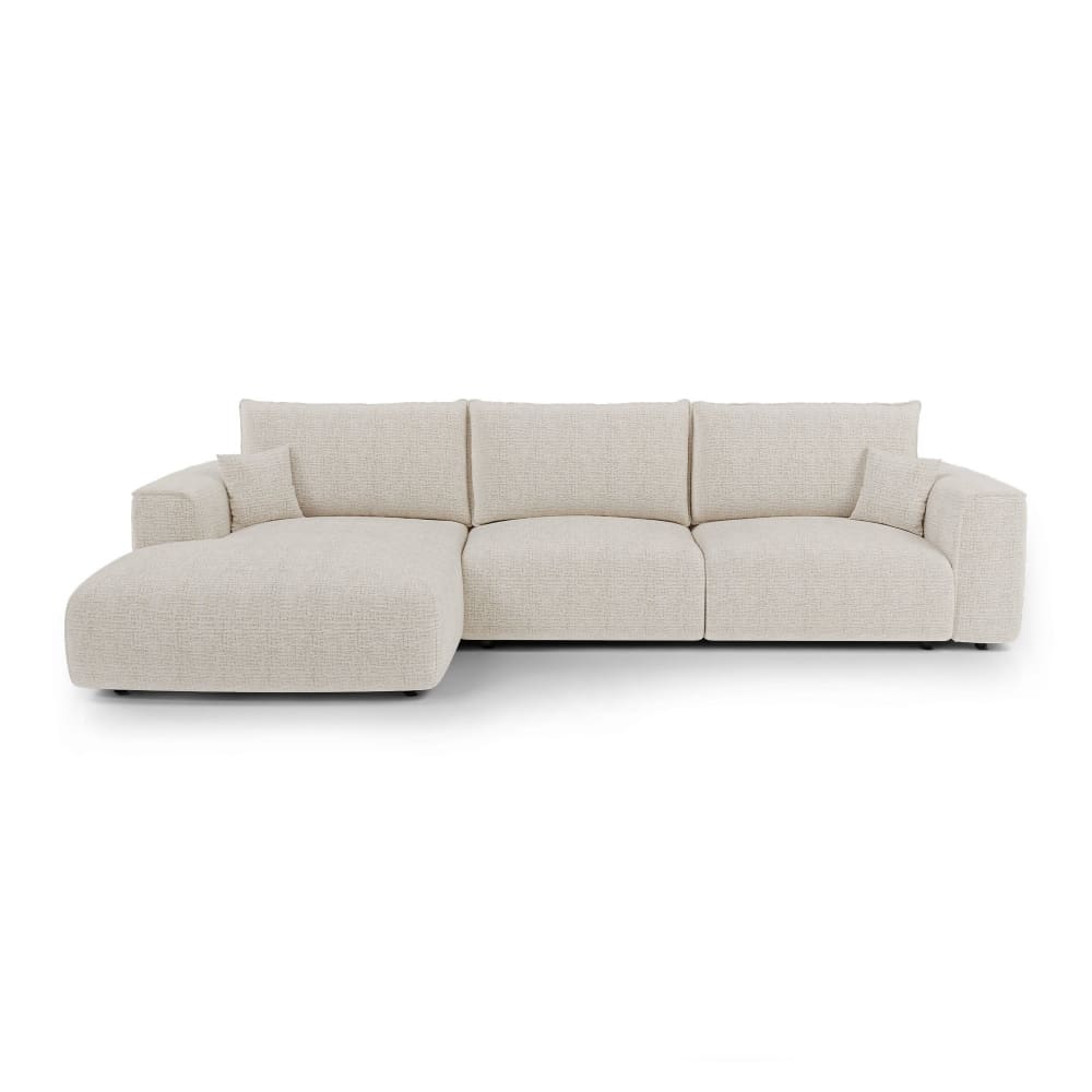 Canapé angle gauche convertible avec coffre 5 places tissu tramé crème