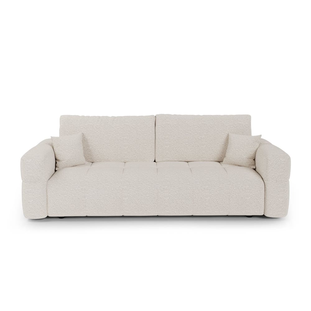 Canapé convertible avec coffre 4 places en tissu bouclette crème