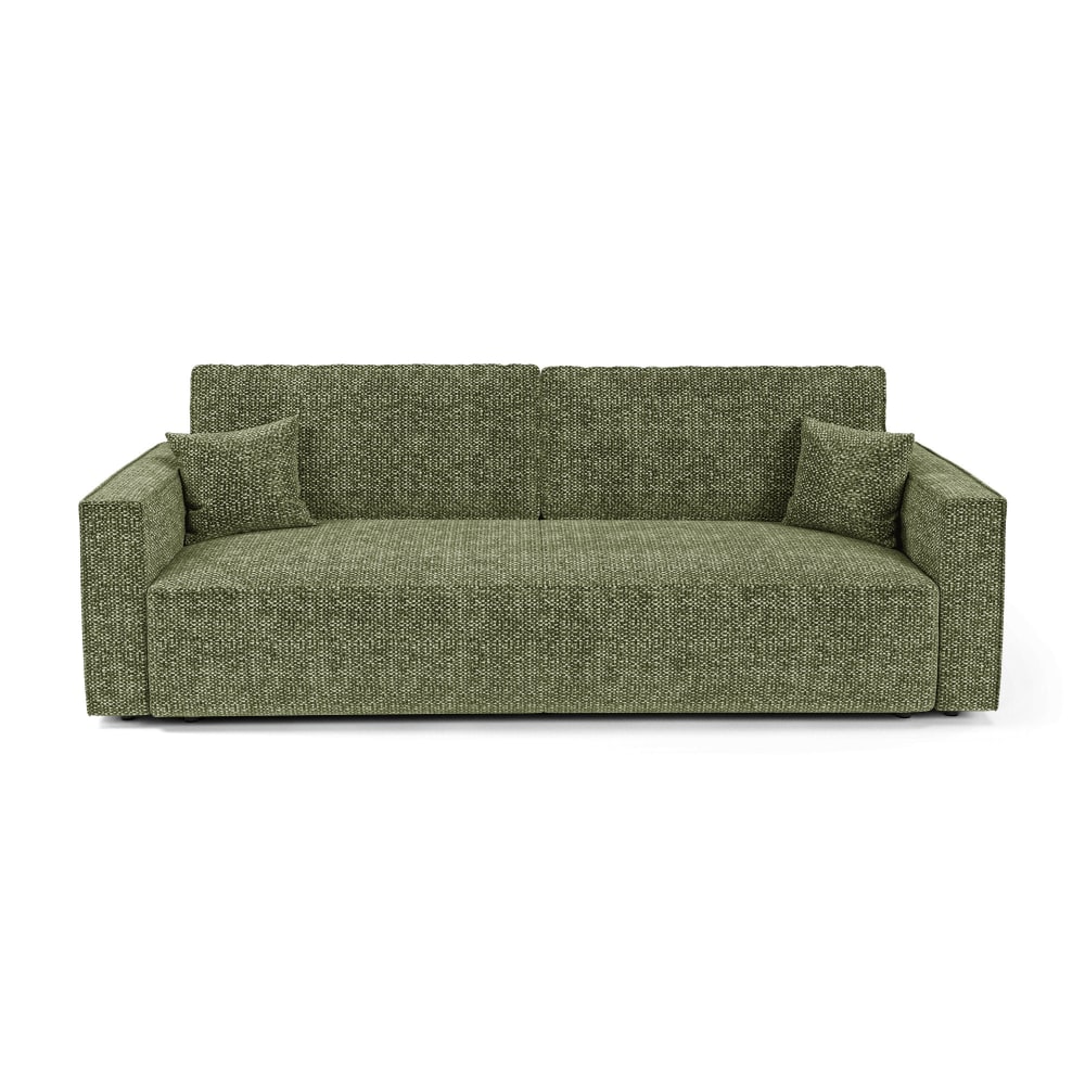 Canapé convertible avec coffre 3 places en tissu effet tweed vert