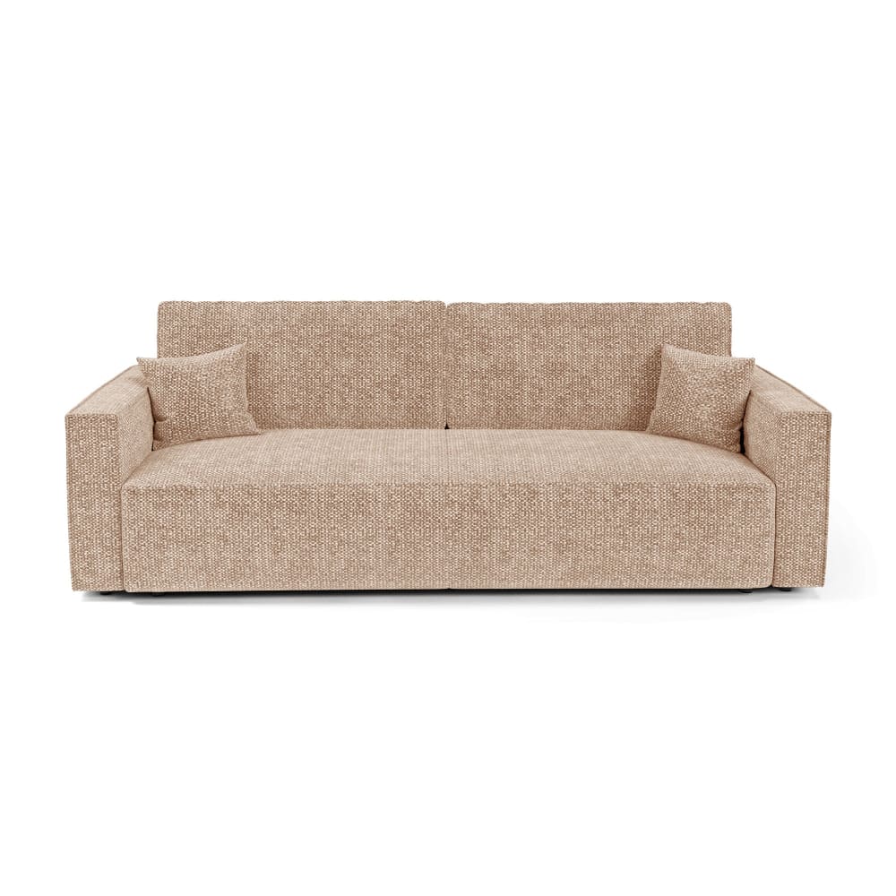 Canapé convertible avec coffre 3 places en tissu effet tweed beige
