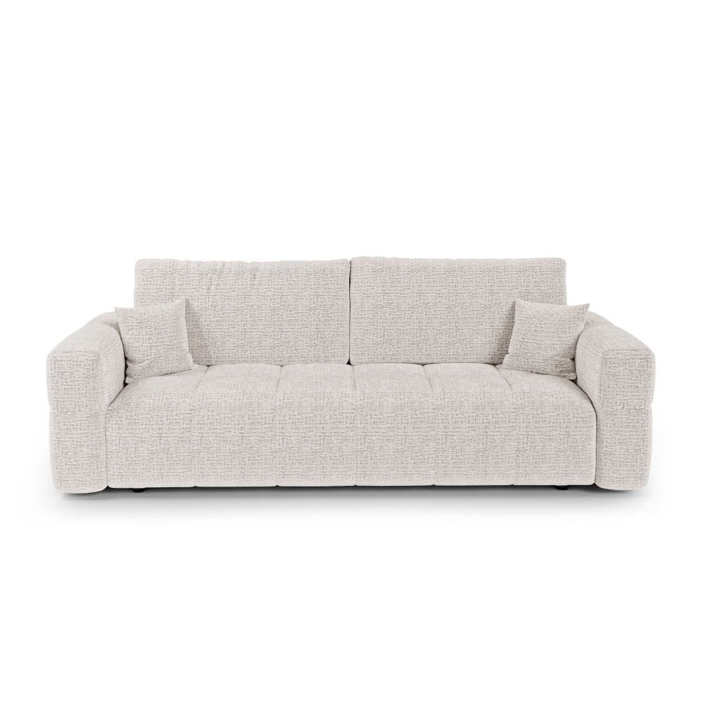 Canapé convertible coffre 4 places tissu tramé toucher doux crème