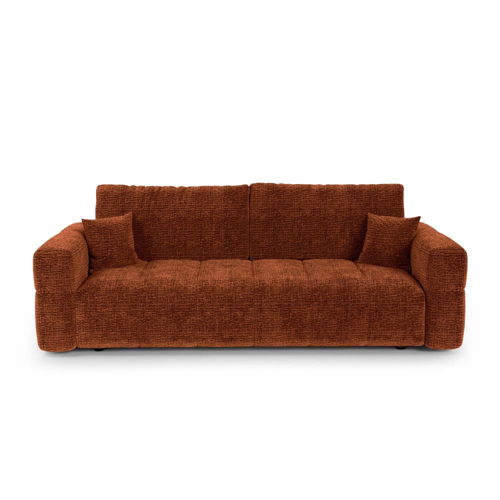 Canapé convertible coffre 4 places tissu tramé toucher doux terracotta