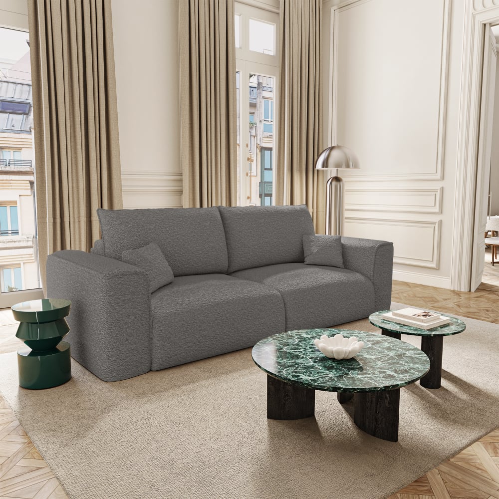 Canapé convertible express 3 places en tissu bouclette gris graphite