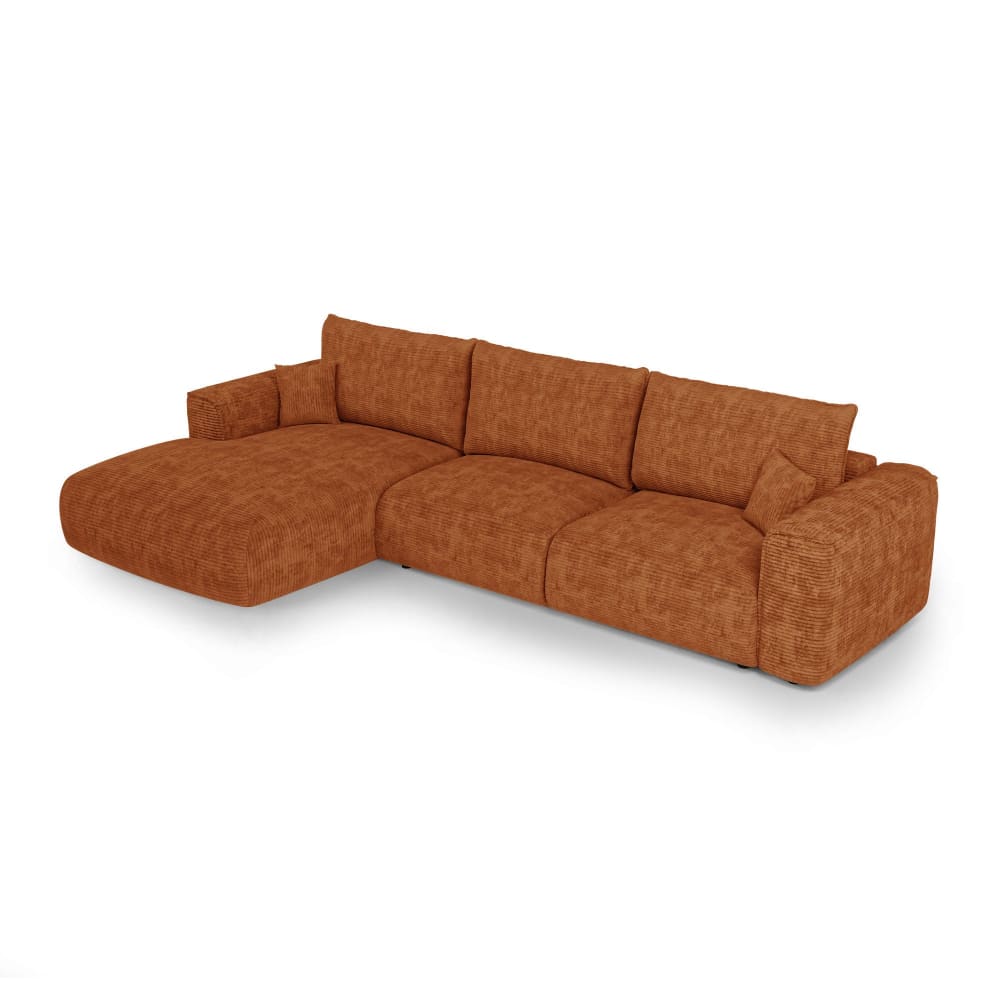 Canapé angle gauche convertible coffre 5 places velours terracotta
