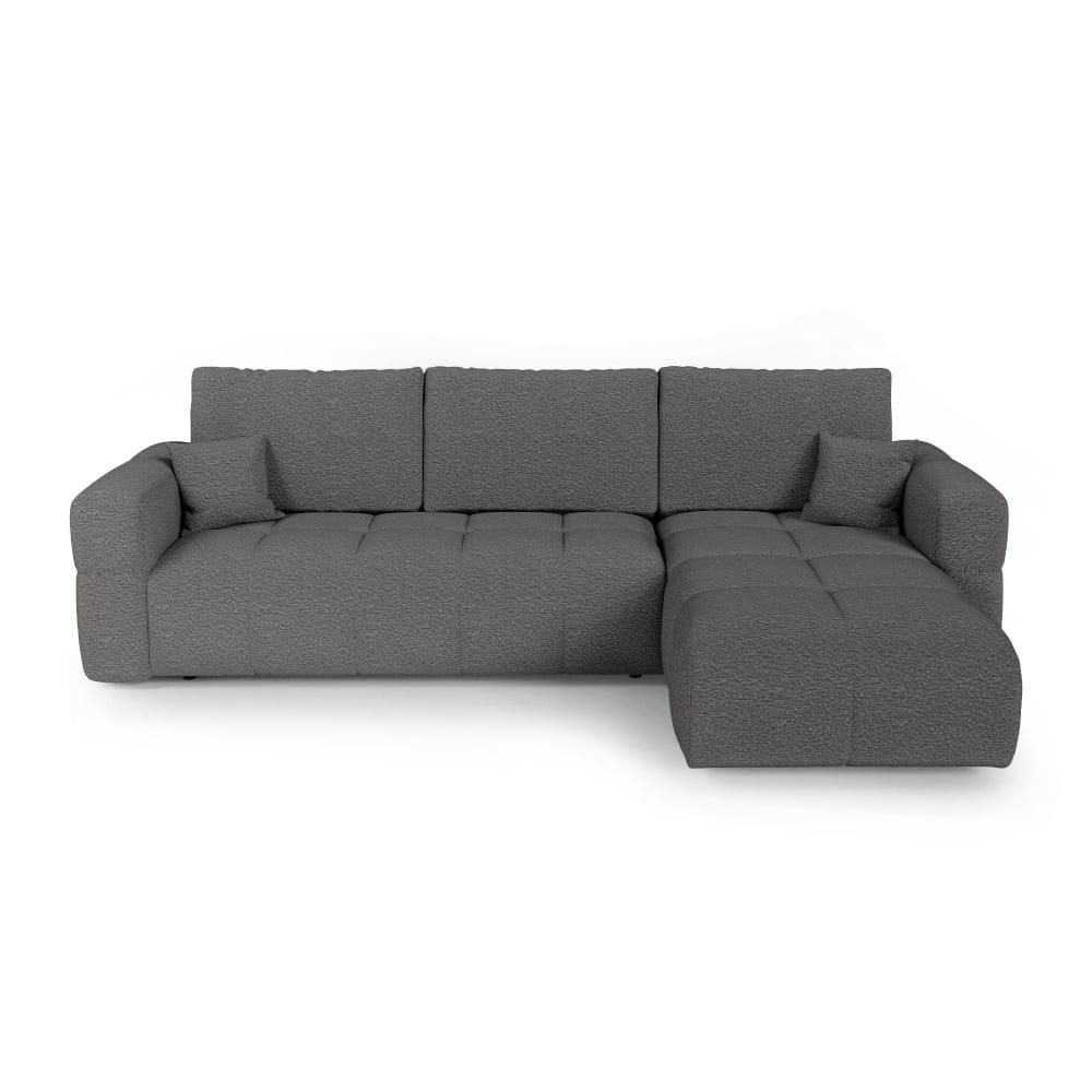 Canapé angle droit convertible coffre 4 places tissu bouclette gris