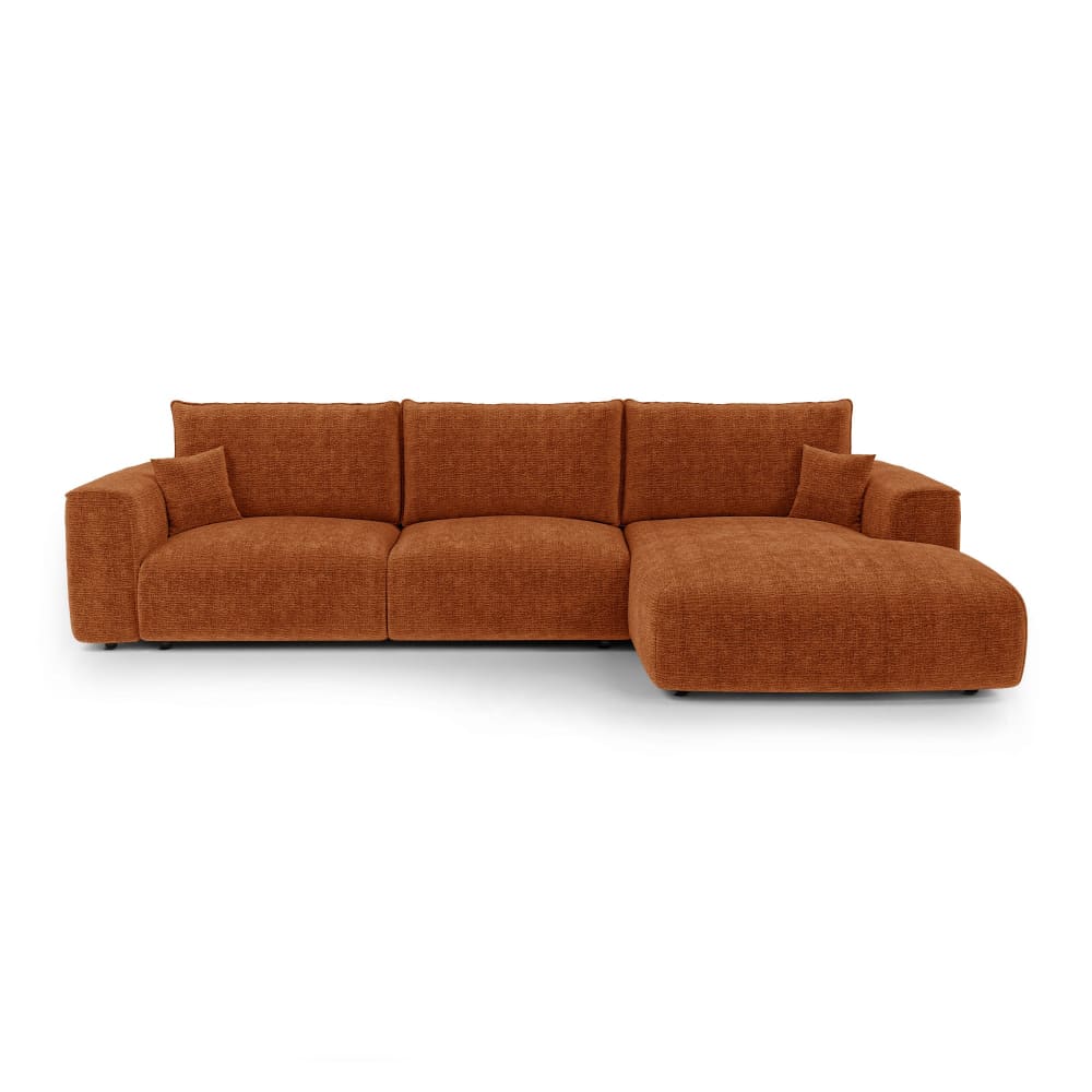 Canapé angle droit convertible coffre 5 places tissu tramé terracotta