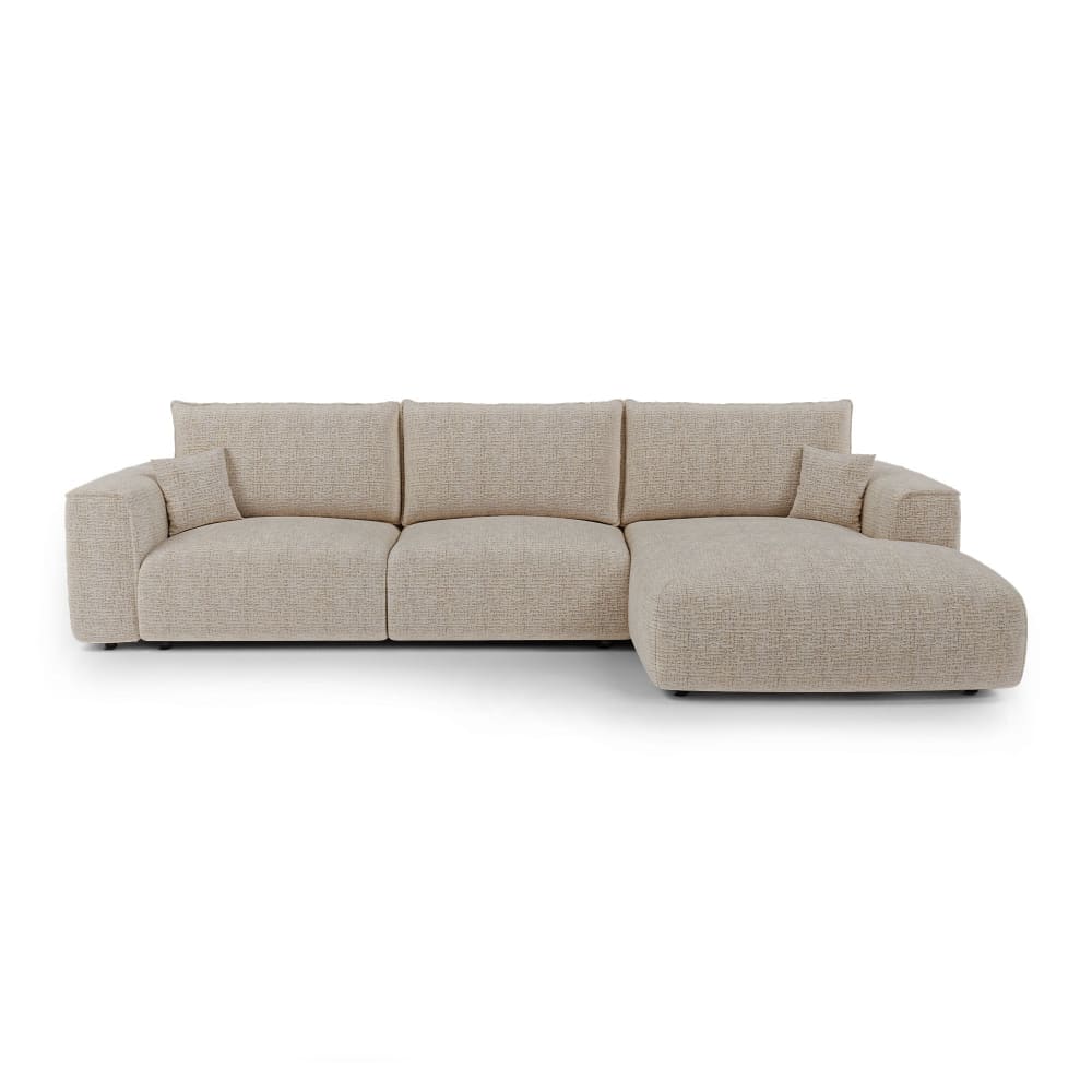 Canapé angle droit convertible avec coffre 5 places tissu tramé beige