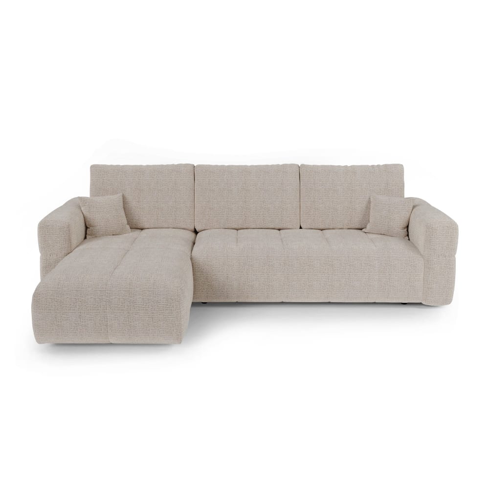 Canapé angle gauche convertible coffre 4 places tissu tramé beige