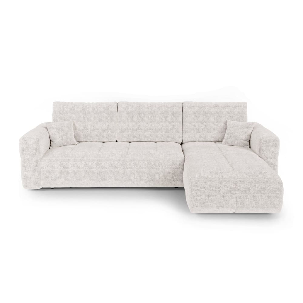 Canapé angle droit convertible coffre 4 places tissu tramé doux crème