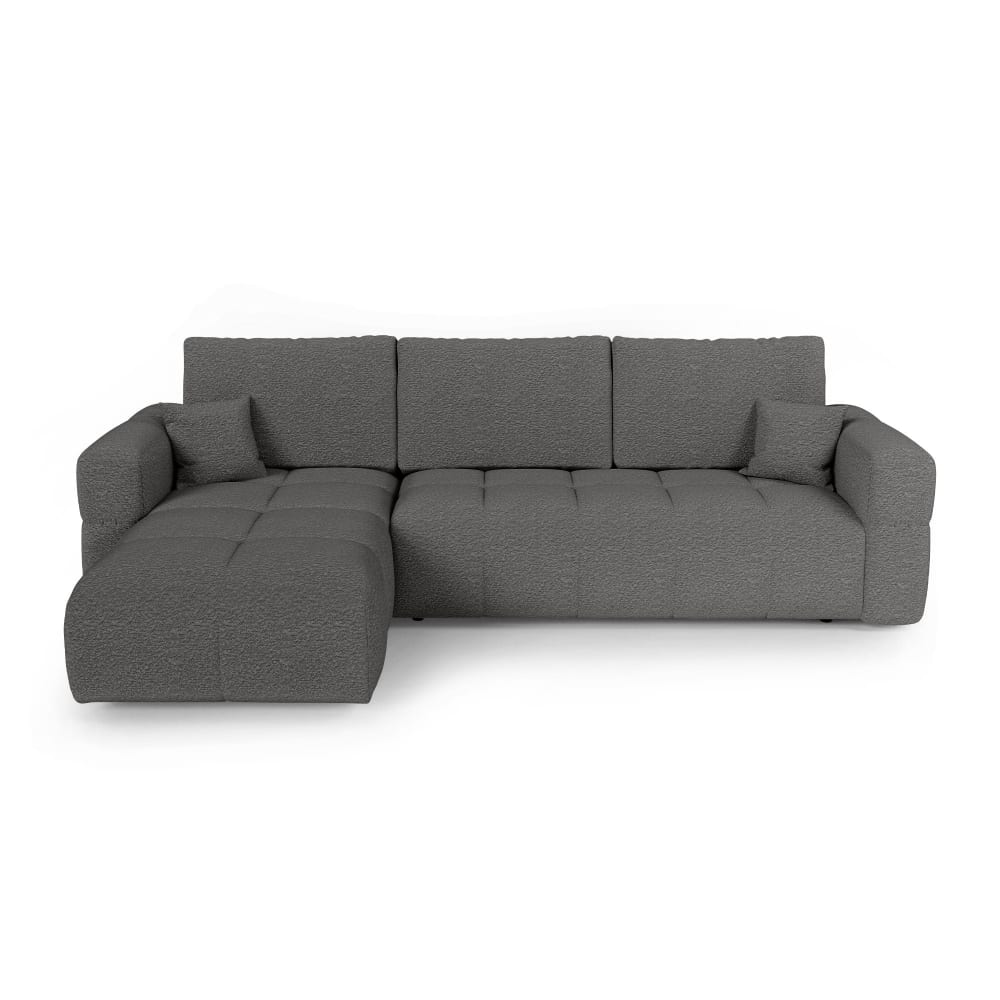Canapé angle gauche convertible coffre 4 places tissu bouclette gris