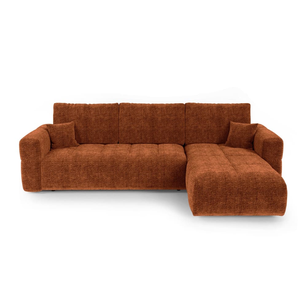 Canapé angle droit convertible coffre 4 places tissu tramé doux orange