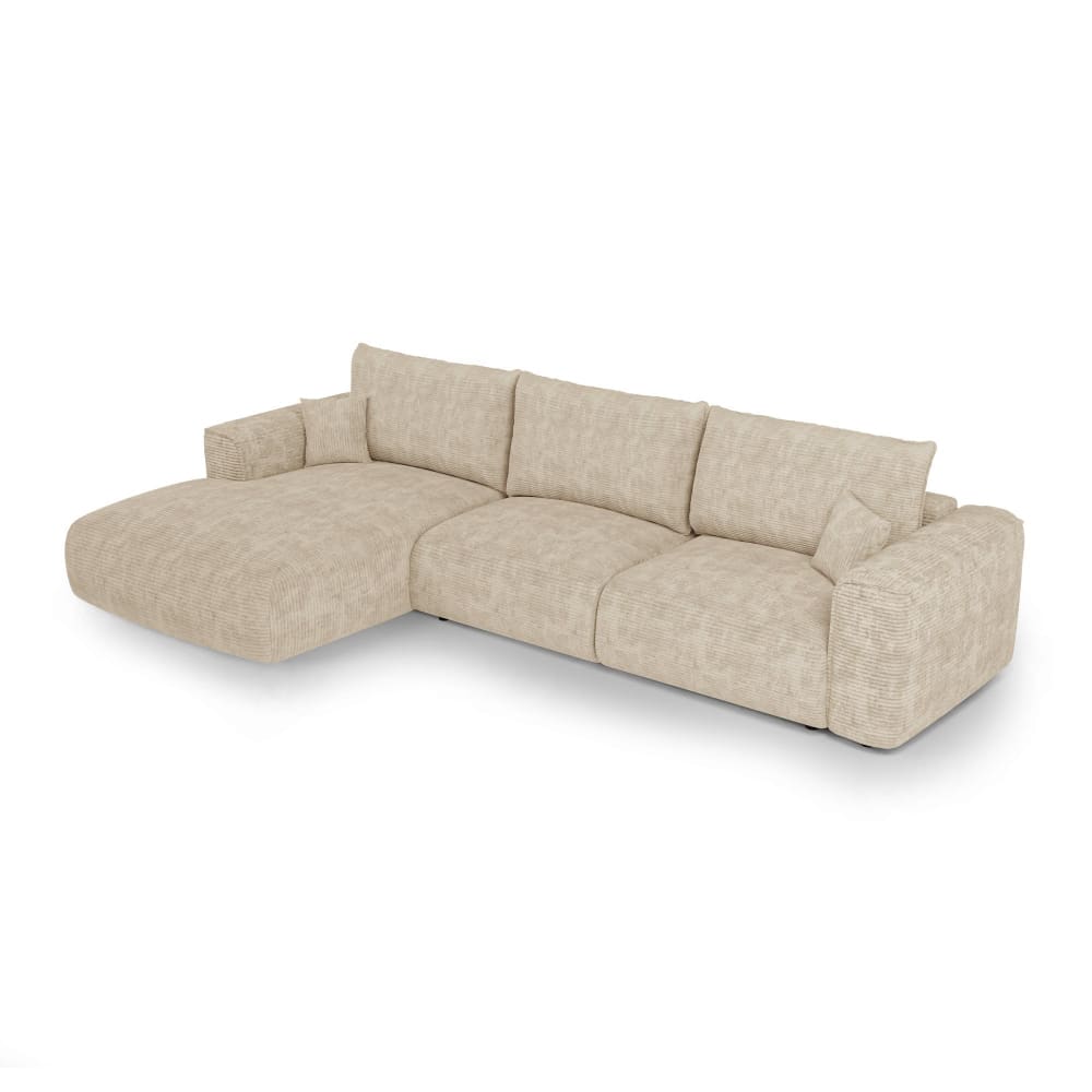 Canapé angle gauche convertible coffre 5 places velours côtelé beige