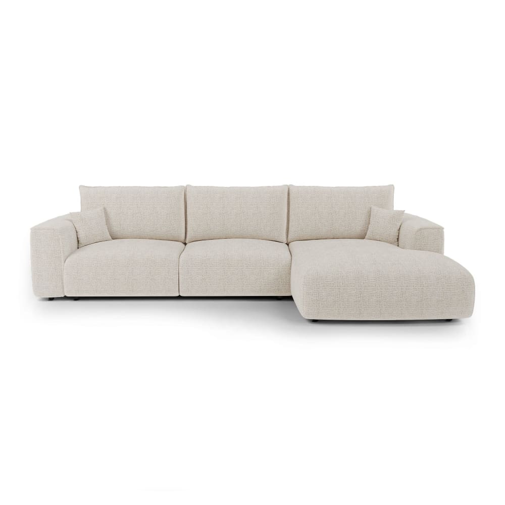 Canapé angle droit convertible avec coffre 5 places tissu tramé crème