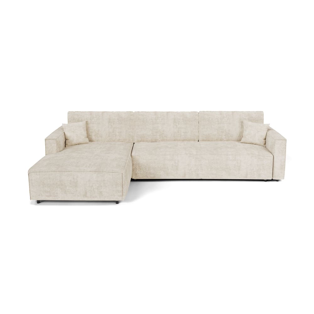 Canapé angle gauche convertible coffre 3 places velours côtelé beige