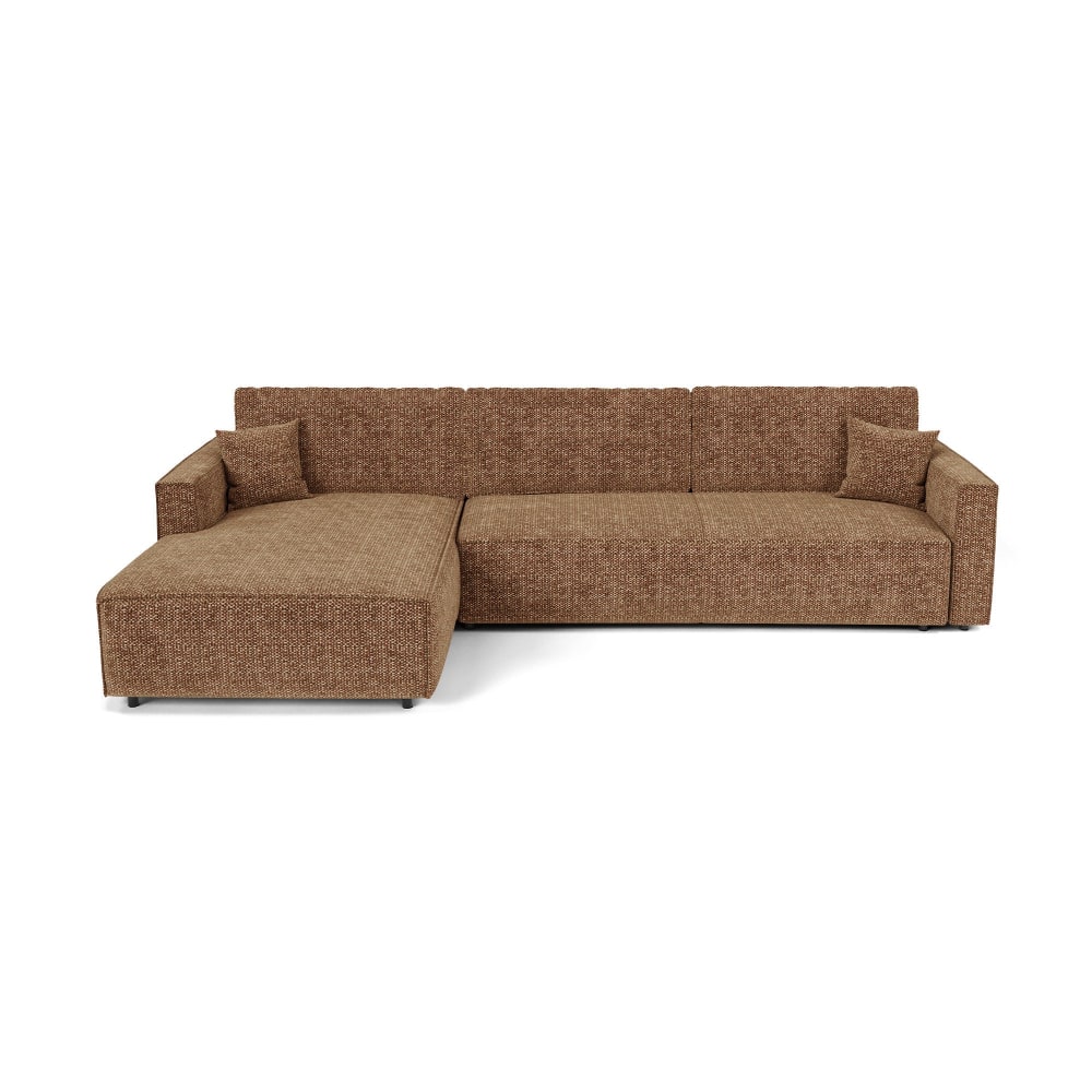 Canapé angle gauche convertible coffre 3 places tissu effet tweed brun