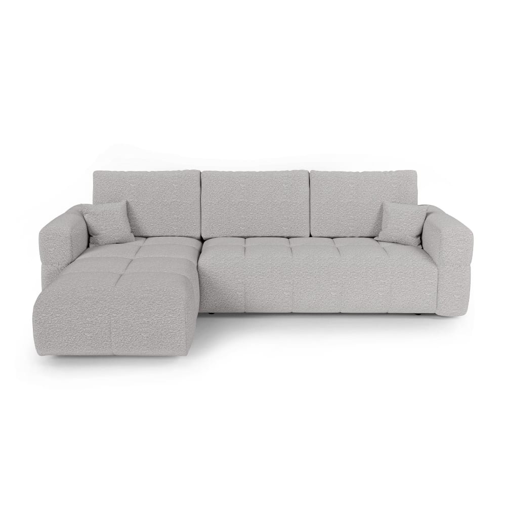 Canapé angle gauche convertible coffre 4 places tissu bouclette gris