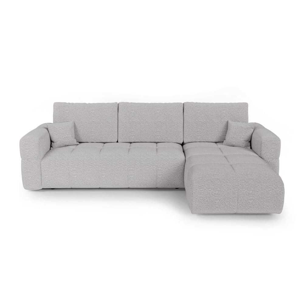 Canapé angle droit convertible coffre 4 places tissu bouclette gris