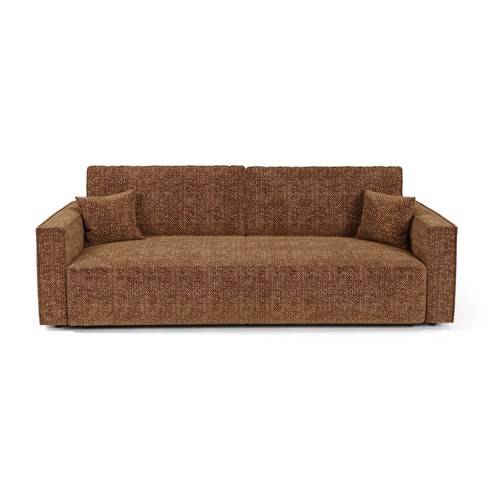 Canapé convertible avec coffre 3 places en tissu effet tweed caramel